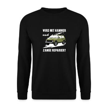 Lada Niva 4x4 Offroad Geländewagen Russland - Unisex Pullover - Schwarz - Vorne - Alina (178cm) & Michal (187cm)