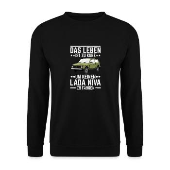 Leben Lada Niva 4x4 Offroad Geländewagen - Unisex Pullover - Schwarz - Vorne - Alina (178cm) & Michal (187cm)