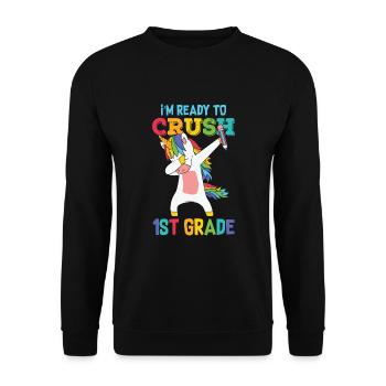 Ich bin bereit, Regenbogenmädchen Jungen der 1. Klasse zu zerquetschen - Unisex Pullover - Schwarz - Vorne - Alina (178cm) & Michal (187cm)