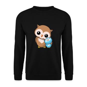 Eulen Geschwister - Niedliche Eule Geschenk Kawaii - Unisex Pullover - Schwarz - Vorne - Alina (178cm) & Michal (187cm)