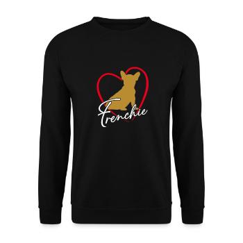 Frenchie im Herzen Französische Bulldogge - Unisex Pullover - Schwarz - Vorne - Alina (178cm) & Michal (187cm)