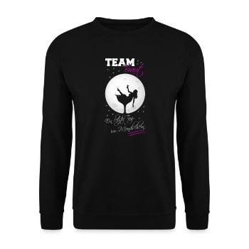 Team braut JGA Letzter Tanz im Mondschein Rosa - Unisex Pullover - Schwarz - Vorne - Alina (178cm) & Michal (187cm)