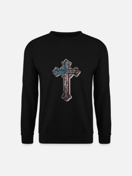 Patriotisches Kreuz Amerikanische Flagge Glaube - Unisex Pullover - Schwarz