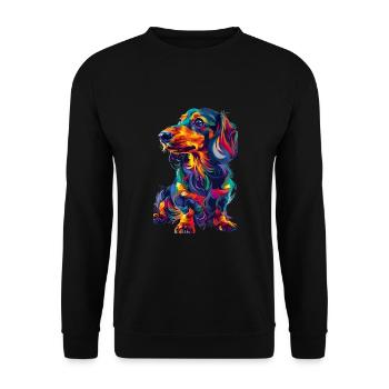Bunte Dackel Hundekunst für Hundeliebhaber - Unisex Pullover - Schwarz - Vorne - Alina (178cm) & Michal (187cm)
