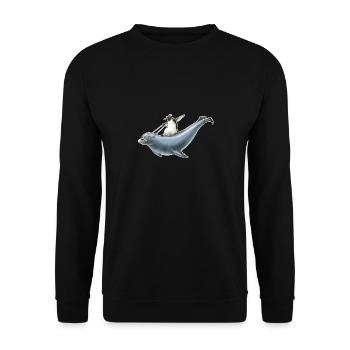 shirt motiv pinguin seelöwe surfen nordic surfing - Unisex Pullover - Schwarz - Vorne - Alina (178cm) & Michal (187cm)
