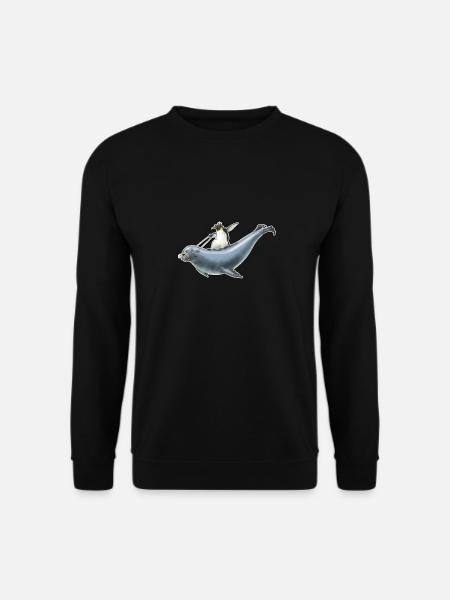 shirt motiv penguin sea lion surfing nordic surfing - Unisex Sweatshirt - black