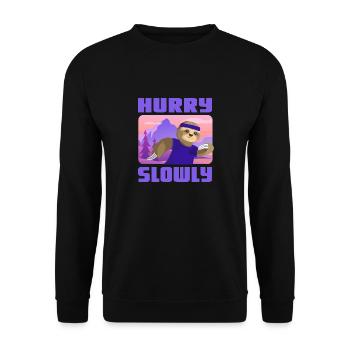hurry slowly Faultier wandern sport Natur outdoor - Unisex Pullover - Schwarz - Vorne - Alina (178cm) & Michal (187cm)