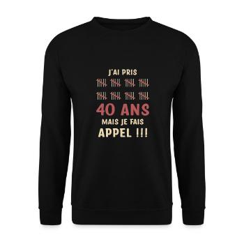 40 ans anniversaire - Sweat-shirt Unisexe - noir - Devant - Alina (178cm) & Michal (187cm)