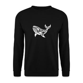 Tribal Tattoo Style Wal schwimmendes Meerestier - Unisex Pullover - Schwarz - Vorne - Alina (178cm) & Michal (187cm)