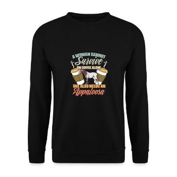 A Woman Cannot Survive On Coffee Alone Funny - Unisex Pullover - Schwarz - Vorne - Alina (178cm) & Michal (187cm)
