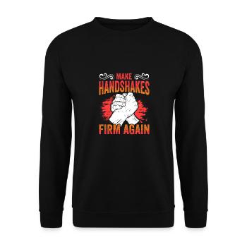 Funny Arm Wrestling Competition Make Handshakes - Unisex Pullover - Schwarz - Vorne - Alina (178cm) & Michal (187cm)