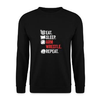 Eat Sleep Arm Wrestle Repeat Awesome Arm Wrestling - Unisex Pullover - Schwarz - Vorne - Alina (178cm) & Michal (187cm)