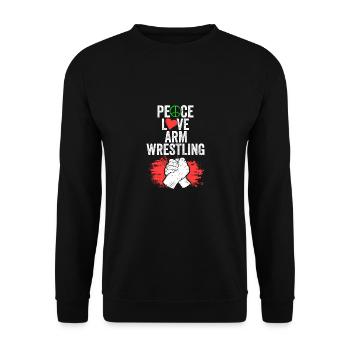 Peace Love Awesome Arm Wrestler For Arm Wrestling - Unisex Pullover - Schwarz - Vorne - Alina (178cm) & Michal (187cm)