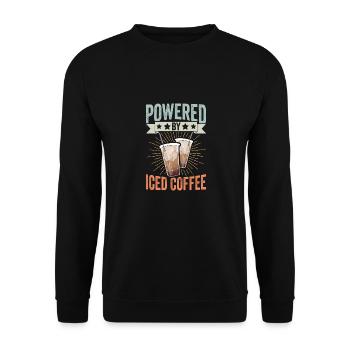 Powered By Iced Coffee Funny Caffeinated Iced - Unisex Pullover - Schwarz - Vorne - Alina (178cm) & Michal (187cm)
