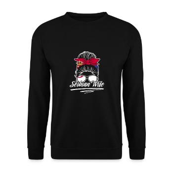 Awesome Serbian Wife Messy Bun A Srbija Lover - Unisex Pullover - Schwarz - Vorne - Alina (178cm) & Michal (187cm)