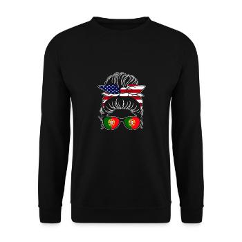 Awesome Messy Bun American Portuguese For The - Unisex Pullover - Schwarz - Vorne - Alina (178cm) & Michal (187cm)