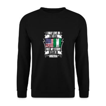 Je vis peut-être aux États-Unis, mais mon histoire commence en - Sweat-shirt Unisexe - noir - Devant - Alina (178cm) & Michal (187cm)