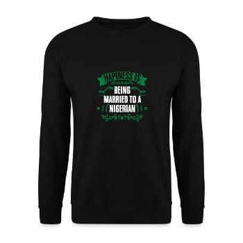 Le bonheur, c’est d’être marié à un drôle de Nigérian - Sweat-shirt Unisexe - noir - Devant - Alina (178cm) & Michal (187cm)