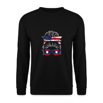 Awesome Half American Half Laotian Girl Messy Bun - Unisex Sweatshirt - black - Front - Alina (178cm) & Michal (187cm)