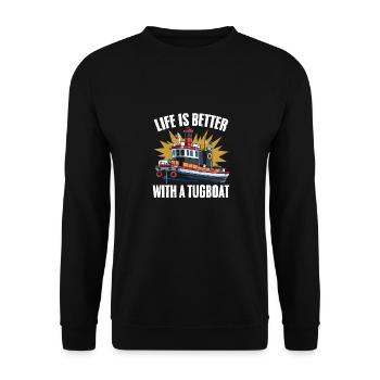 Funny Life Is Better Tugboat Life Tug Boat A - Unisex Pullover - Schwarz - Vorne - Alina (178cm) & Michal (187cm)