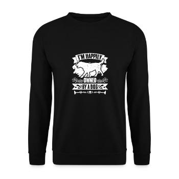 Funny I'm Happily Owned By A Dog For A Dog Owner - Unisex Pullover - Schwarz - Vorne - Alina (178cm) & Michal (187cm)
