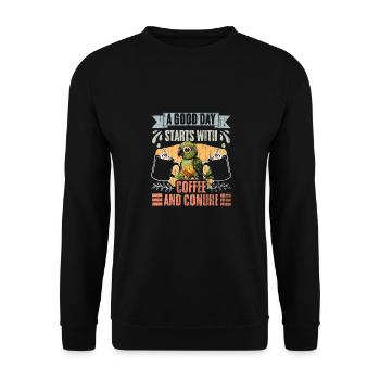 A Good Day Starts With Coffee And Conure Vintage - Unisex Pullover - Schwarz - Vorne - Alina (178cm) & Michal (187cm)