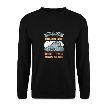 I Might Look Like I'm Listening To You Retro Ham - Unisex Sweatshirt - black - Front - Alina (178cm) & Michal (187cm)