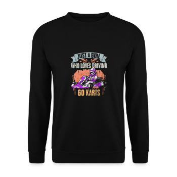 Just A Girl Who Loves Vintage Go Kart - Unisex Pullover - Schwarz - Vorne - Alina (178cm) & Michal (187cm)