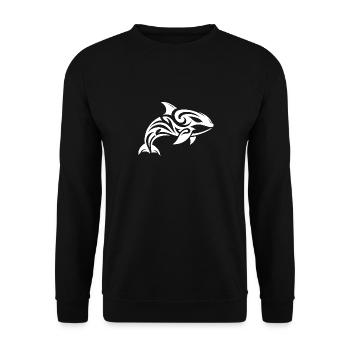 Hübscher Orca Tribal Tattoo Style - Unisex Pullover - Schwarz - Vorne - Alina (178cm) & Michal (187cm)