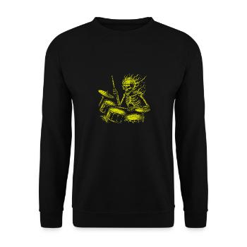 Drummer Skull Skelett am Drumset - Unisex Pullover - Schwarz - Vorne - Alina (178cm) & Michal (187cm)