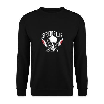 Skull Seriengriller mit gekreuzten Grillmessern - Unisex Pullover - Schwarz - Vorne - Alina (178cm) & Michal (187cm)