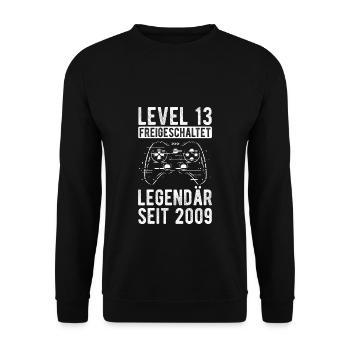Level 13 Jahre Geburtstagsshirt Junge Gamer 2009 G - Unisex Pullover - Schwarz - Vorne - Alina (178cm) & Michal (187cm)