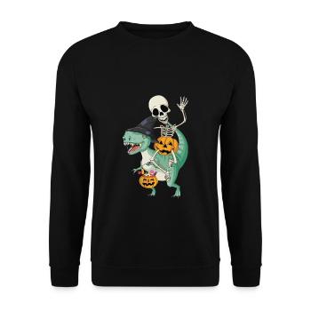 Halloween Skelett Dinosaurier Geschenk Kürbis TRex - Unisex Pullover - Schwarz - Vorne - Alina (178cm) & Michal (187cm)