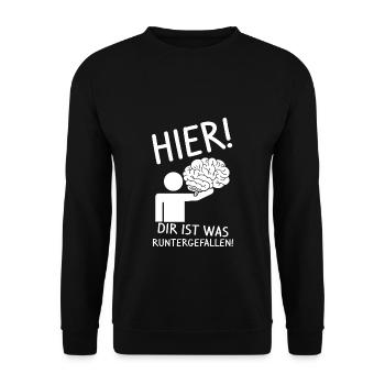 Strich Figur Gehirn Runtergefallen Dummkopf Lustig - Unisex Pullover - Schwarz - Vorne - Alina (178cm) & Michal (187cm)