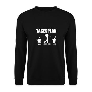 Tagesplan Golfen Kaffee Golfen Champus Fun T-Shirt - Unisex Pullover - Schwarz - Vorne - Alina (178cm) & Michal (187cm)