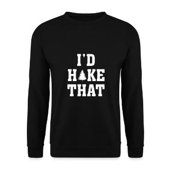 I'd Hike That Graphic Trekking Outdoor Mountaineer - Unisex Pullover - Schwarz - Vorne - Alina (178cm) & Michal (187cm)