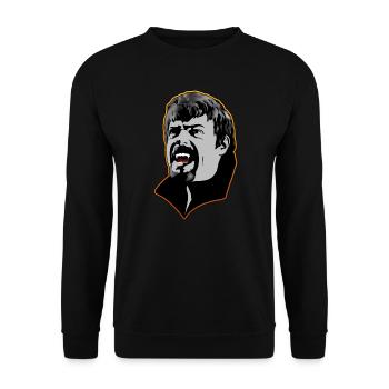 Ein hungriger Vampir Mann - orange - Unisex Pullover - Schwarz - Vorne - Alina (178cm) & Michal (187cm)