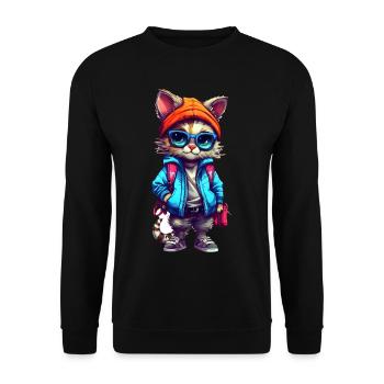 Dessin animé de chat mignon - Sweat-shirt Unisexe - noir - Devant - Alina (178cm) & Michal (187cm)