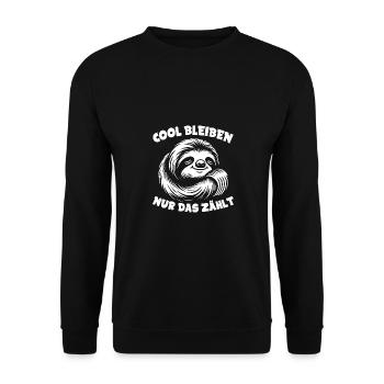 Süßes schläfriges Faultier immer mit der Ruhe - Unisex Pullover - Schwarz - Vorne - Alina (178cm) & Michal (187cm)