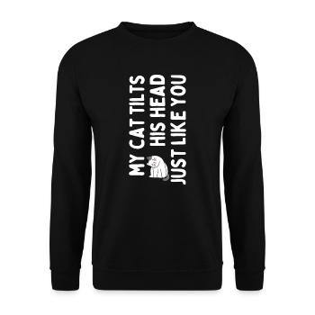 Lustiger Katzen-Neigekopf - Unisex Pullover - Schwarz - Vorne - Alina (178cm) & Michal (187cm)