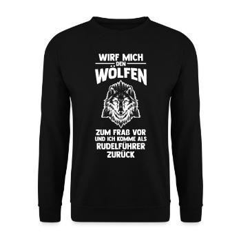 Tier Waldtier Wolf - Unisex Pullover - Schwarz - Vorne - Alina (178cm) & Michal (187cm)