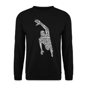 Schwimmen Schwimmsport Typografie Herren Schwimmer - Unisex Pullover - Schwarz - Vorne - Alina (178cm) & Michal (187cm)