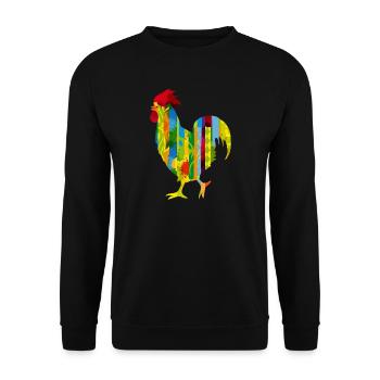 bunter Hahn im Graffiti und Streifen Design - Unisex Pullover - Schwarz - Vorne - Alina (178cm) & Michal (187cm)
