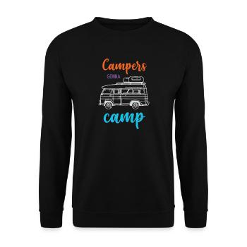 Camper auf dem Weg zum Camp - Unisex Pullover - Schwarz - Vorne - Alina (178cm) & Michal (187cm)