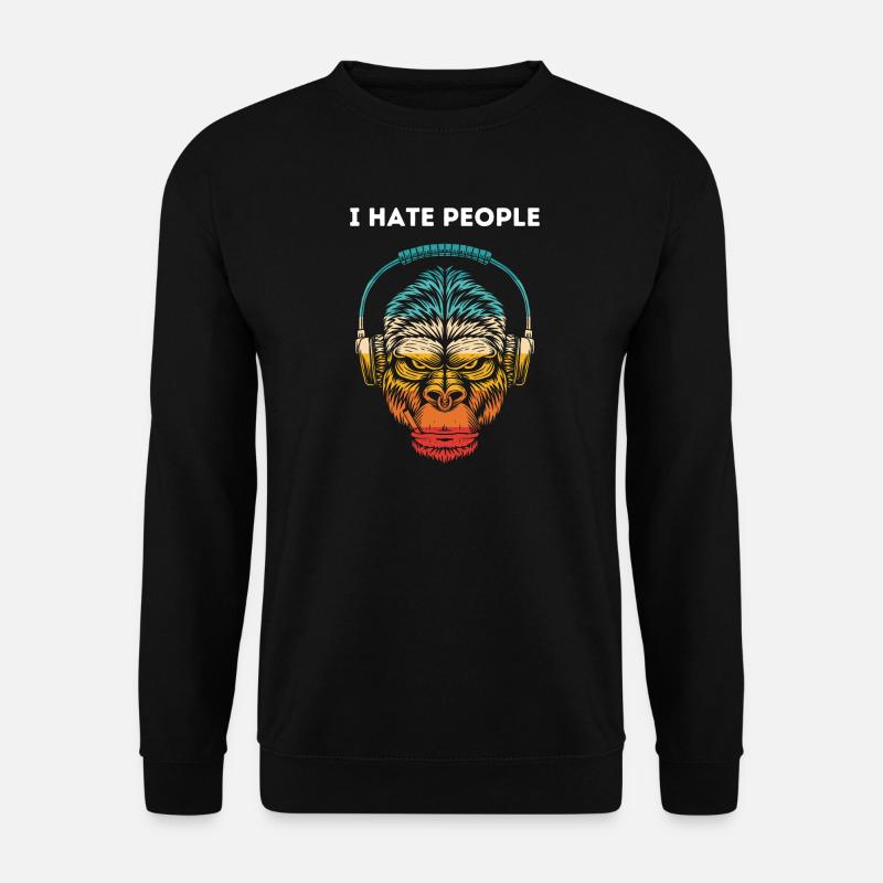 Gorilla Kopfhörer Regenbogen - Unisex Pullover - Schwarz