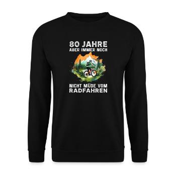 Fahrrad Fahrradfahrer 80 Geburtstag Radfahrer - Unisex Pullover - Schwarz - Vorne - Alina (178cm) & Michal (187cm)