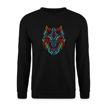 Wolf Tattoo Bunt - Unisex Pullover - Schwarz - Vorne - Alina (178cm) & Michal (187cm)