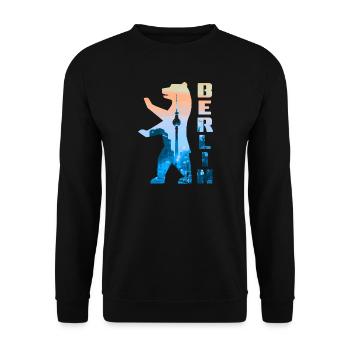 Berlin Bär gefüllt mit Skyline Fernsehturm - Unisex Pullover - Schwarz - Vorne - Alina (178cm) & Michal (187cm)