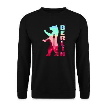 Berliner Bär gefüllt mit Skyline Fernsehturm - Unisex Pullover - Schwarz - Vorne - Alina (178cm) & Michal (187cm)