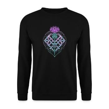 Distel Schild Celtic Knots Thistle Lover - Unisex Pullover - Schwarz - Vorne - Alina (178cm) & Michal (187cm)
